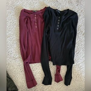 Waffle crop long sleeve Henley